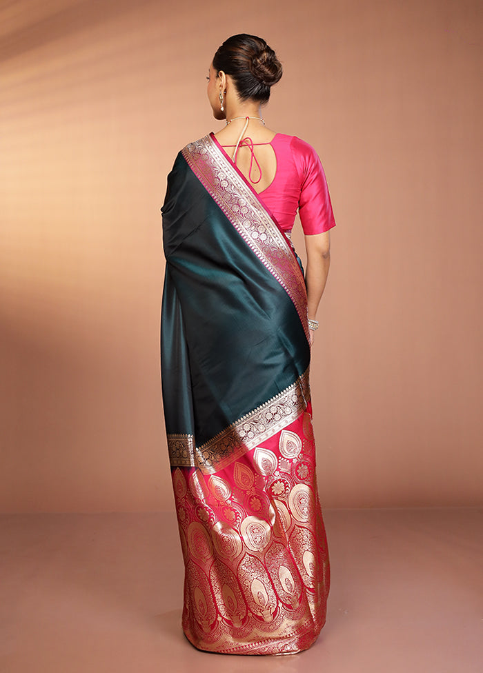 Green Banarasi Silk Saree With Blouse Piece