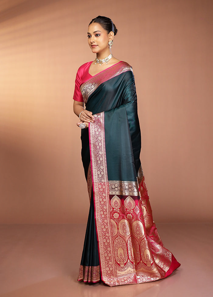 Green Banarasi Silk Saree With Blouse Piece