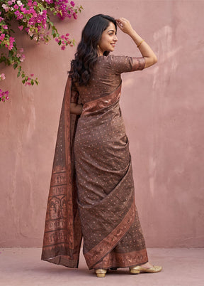 Grey Handloom Baluchari Pure Silk Saree With Blouse Piece