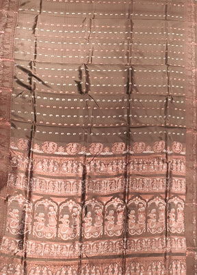Grey Handloom Baluchari Pure Silk Saree With Blouse Piece