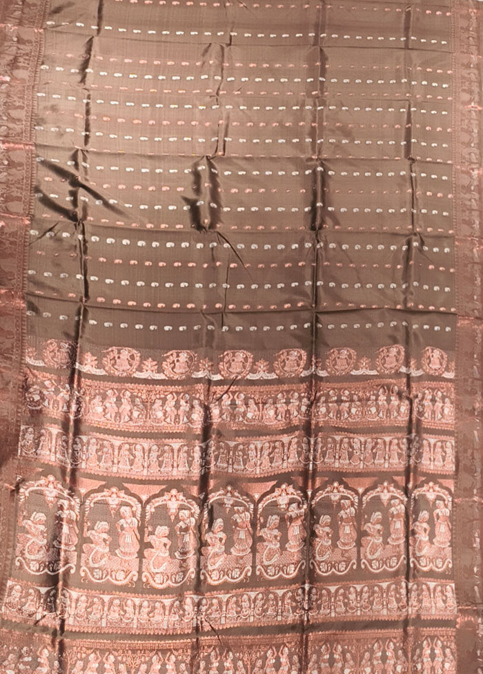 Grey Handloom Baluchari Pure Silk Saree With Blouse Piece