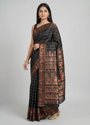 Black Handloom Baluchari Pure Silk Saree With Blouse Piece