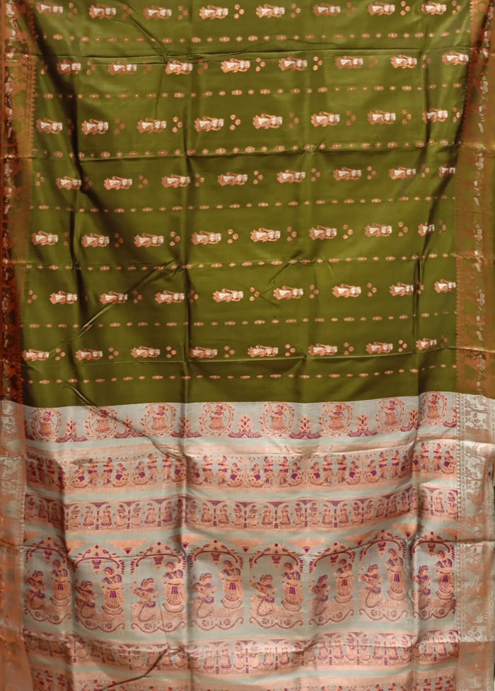 Green Handloom Baluchari Pure Silk Saree With Blouse Piece