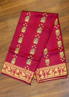 Red Handloom Baluchari Pure Silk Saree With Blouse Piece