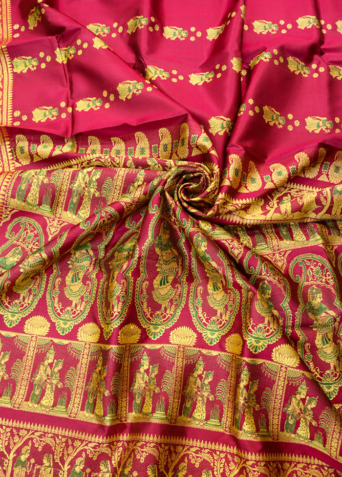 Red Handloom Baluchari Pure Silk Saree With Blouse Piece