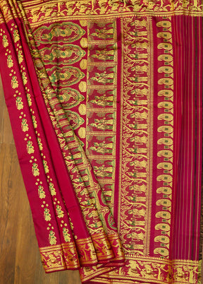 Red Handloom Baluchari Pure Silk Saree With Blouse Piece