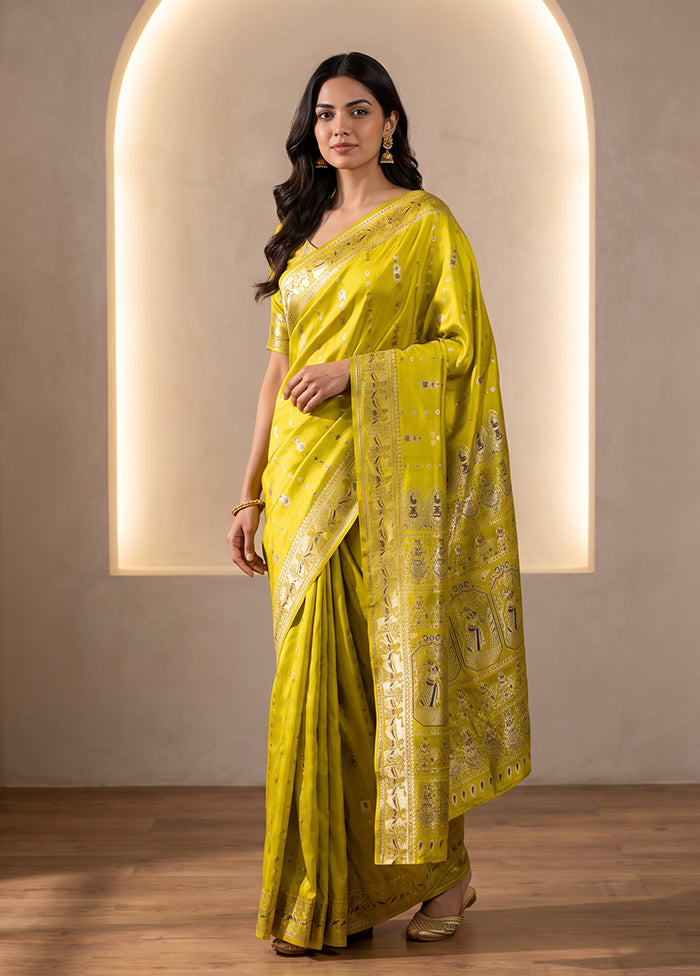 Green Handloom Baluchari Pure Silk Saree With Blouse Piece