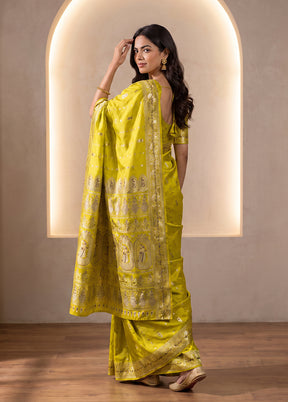 Green Handloom Baluchari Pure Silk Saree With Blouse Piece