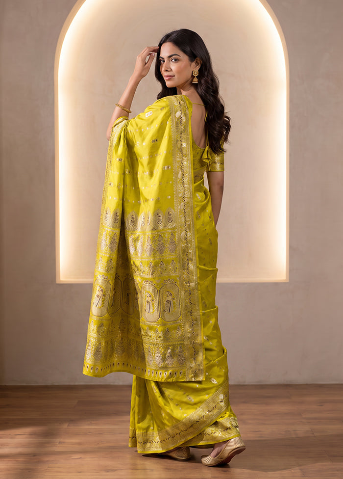 Green Handloom Baluchari Pure Silk Saree With Blouse Piece