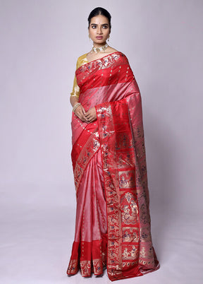 Pink Handloom Baluchari Pure Silk Saree With Blouse Piece