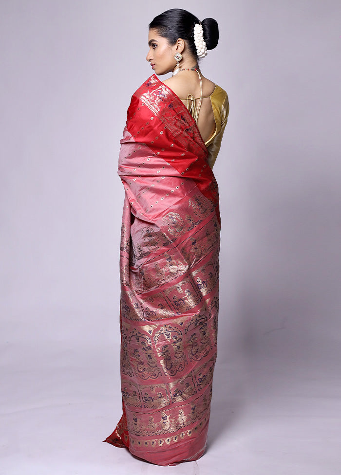 Pink Handloom Baluchari Pure Silk Saree With Blouse Piece