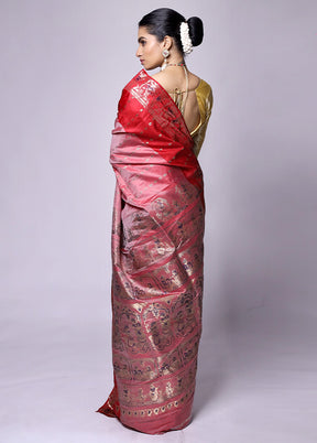 Pink Handloom Baluchari Pure Silk Saree With Blouse Piece