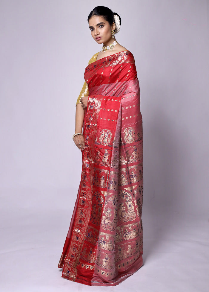 Pink Handloom Baluchari Pure Silk Saree With Blouse Piece