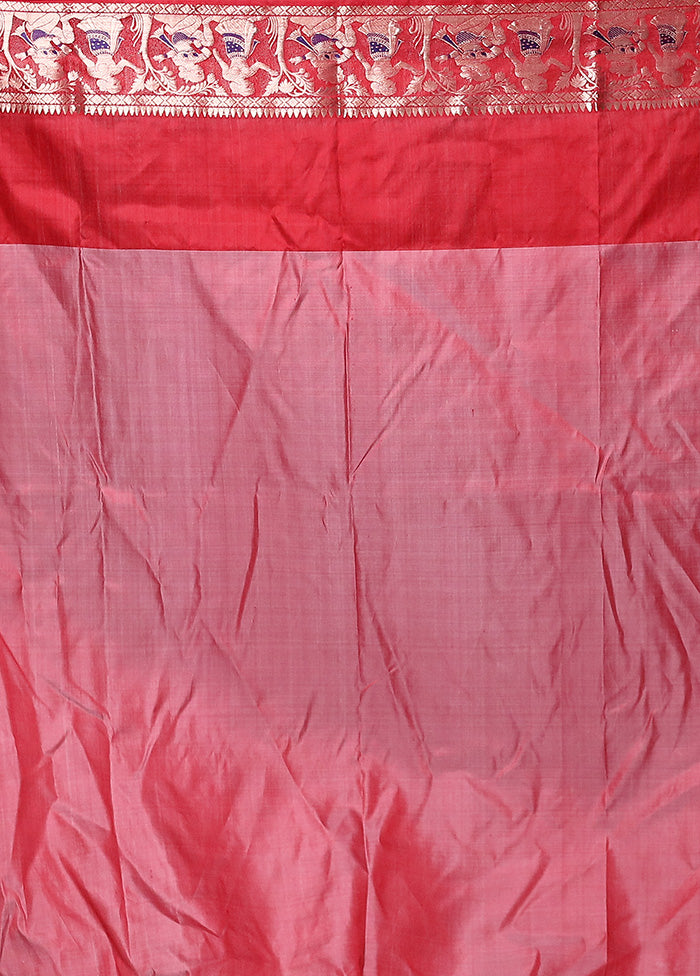 Pink Handloom Baluchari Pure Silk Saree With Blouse Piece