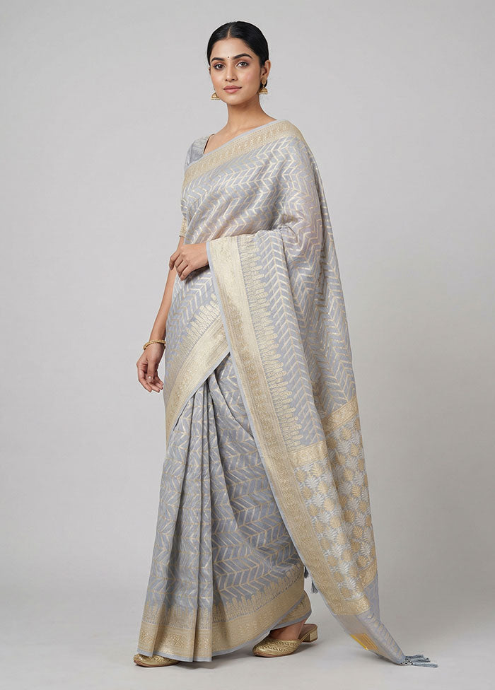 Grey Kora Silk Saree With Blouse Piece