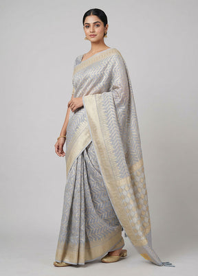 Grey Kora Silk Saree With Blouse Piece