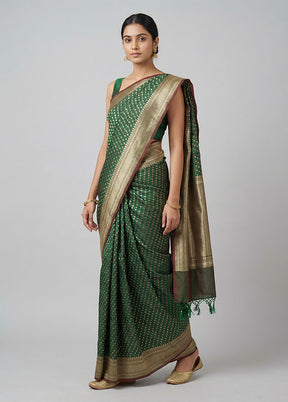 Green Kora Silk Saree With Blouse Piece