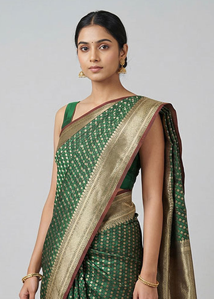 Green Kora Silk Saree With Blouse Piece