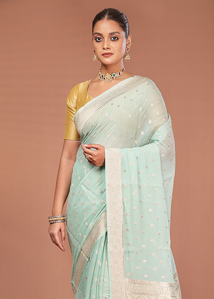 Green Georgette Saree With Blouse Piece