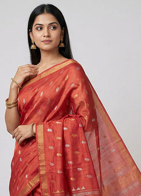 Maroon Handloom Tussar Pure Silk Saree With Blouse Piece