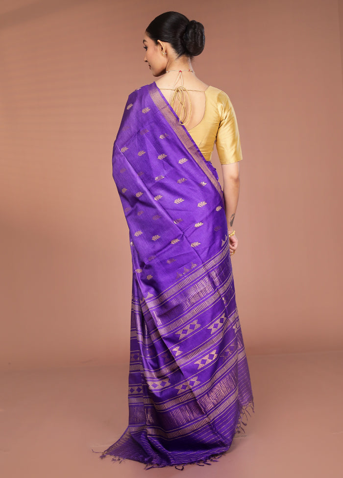 Blue Handloom Tussar Pure Silk Saree With Blouse Piece