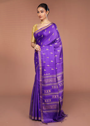 Blue Handloom Tussar Pure Silk Saree With Blouse Piece