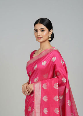 Pink Handloom Chanderi Pure Silk Saree With Blouse Piece