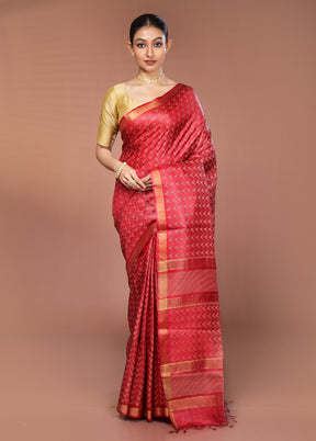 Red Tussar Silk Saree With Blouse Piece