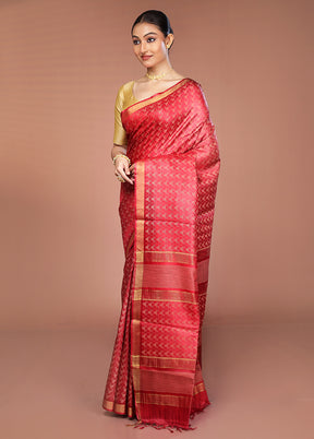 Red Tussar Silk Saree With Blouse Piece