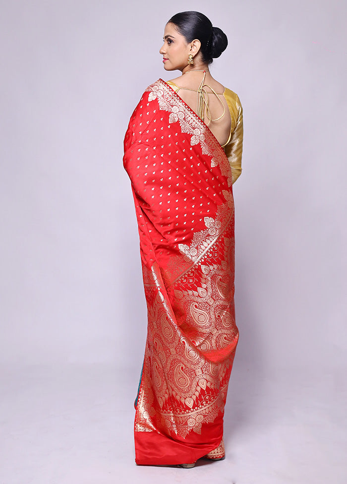 Red Banarasi Silk Saree With Blouse Piece