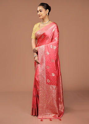 Pink Dupion Silk Saree With Blouse Piece