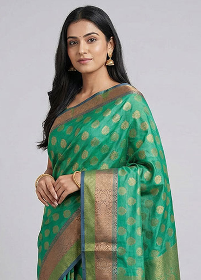 Green Dupion Silk Saree With Blouse Piece