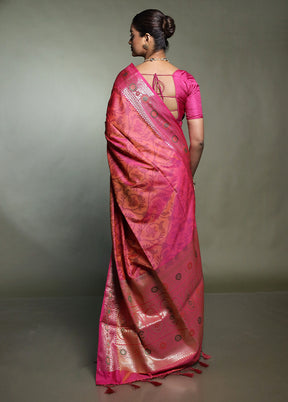 Pink Dupion Silk Saree With Blouse Piece