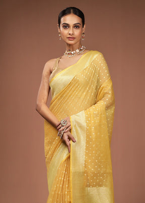 Yellow Kora Silk Saree With Blouse Piece