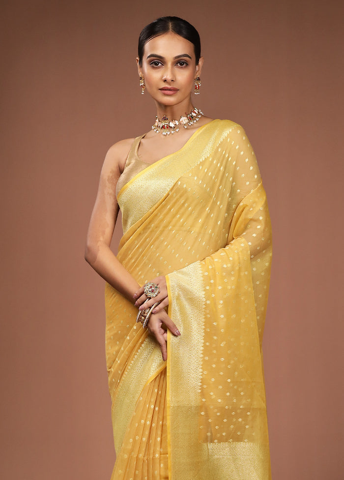 Yellow Kora Silk Saree With Blouse Piece