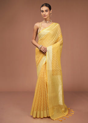 Yellow Kora Silk Saree With Blouse Piece
