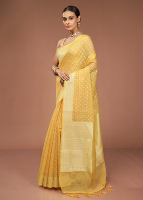 Yellow Kora Silk Saree With Blouse Piece