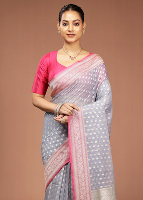 Blue Kora Silk Saree With Blouse Piece
