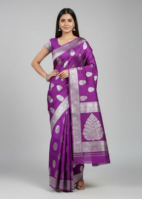 Purple Dupion Silk Saree With Blouse Piece