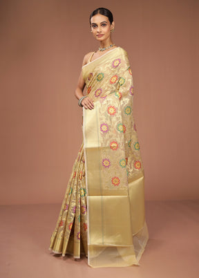 Cream Tissue Silk Saree With Blouse Piece