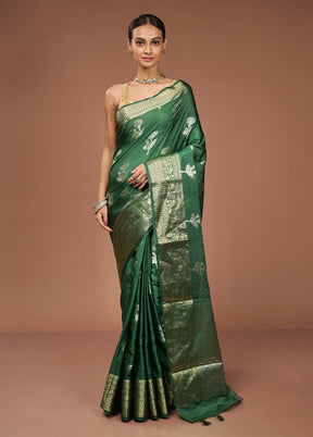 Green Dupion Silk Saree With Blouse Piece