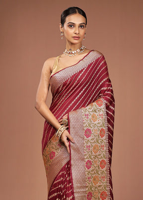 Maroon Dupion Silk Saree With Blouse Piece