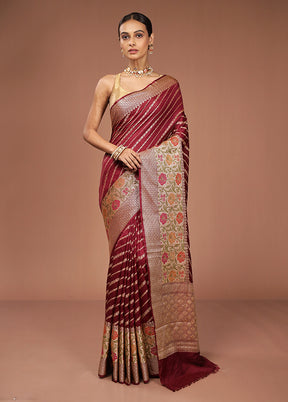 Maroon Dupion Silk Saree With Blouse Piece