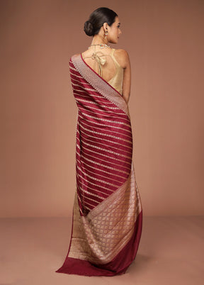 Maroon Dupion Silk Saree With Blouse Piece