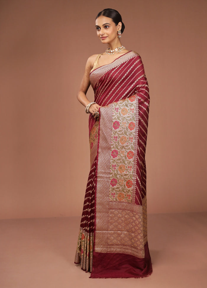 Maroon Dupion Silk Saree With Blouse Piece