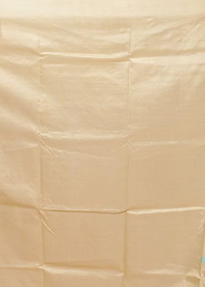 Cream Handloom Kantha Stitch Pure Silk Saree With Blouse Piece