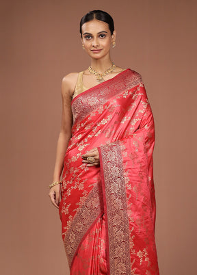 Pink Dupion Silk Saree With Blouse Piece