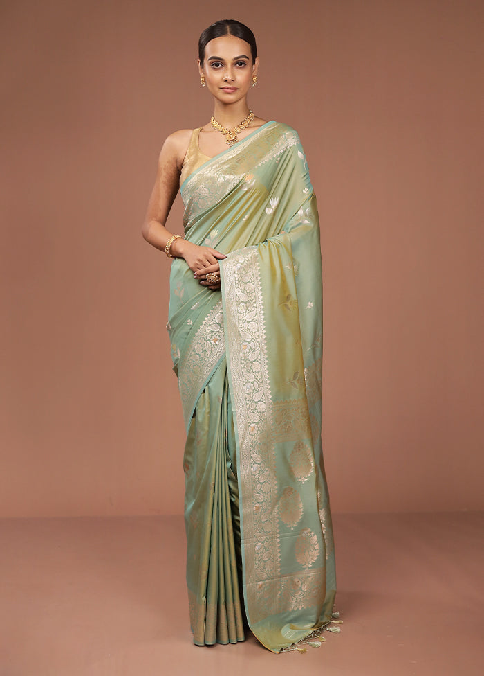 Green Dupion Silk Saree With Blouse Piece