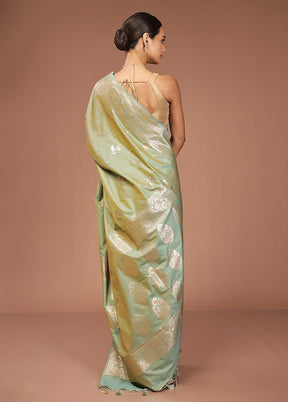 Green Dupion Silk Saree With Blouse Piece