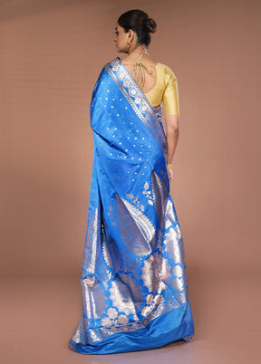 Blue Banarasi Silk Saree With Blouse Piece